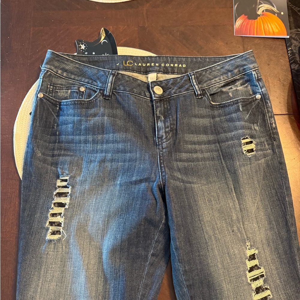LC Lauren Conrad Women's Ripped Dark Blue Skinny Jeans
